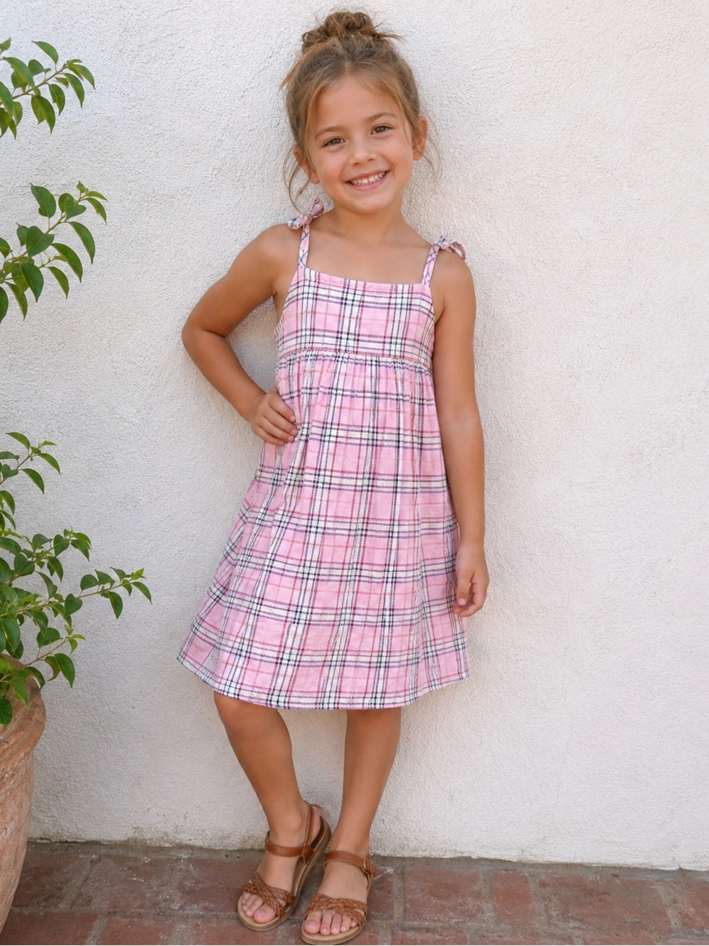 Girls' Pink Plaid Sundress
